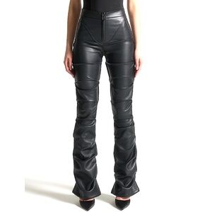 Manière De Voir Caroline Tacked Leather Flared Trousers Size 6